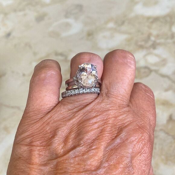 6.26 Carat Exquisite Natural Moganite and Diamond 14K Solid White Gold Ring - Picture 7 of 11